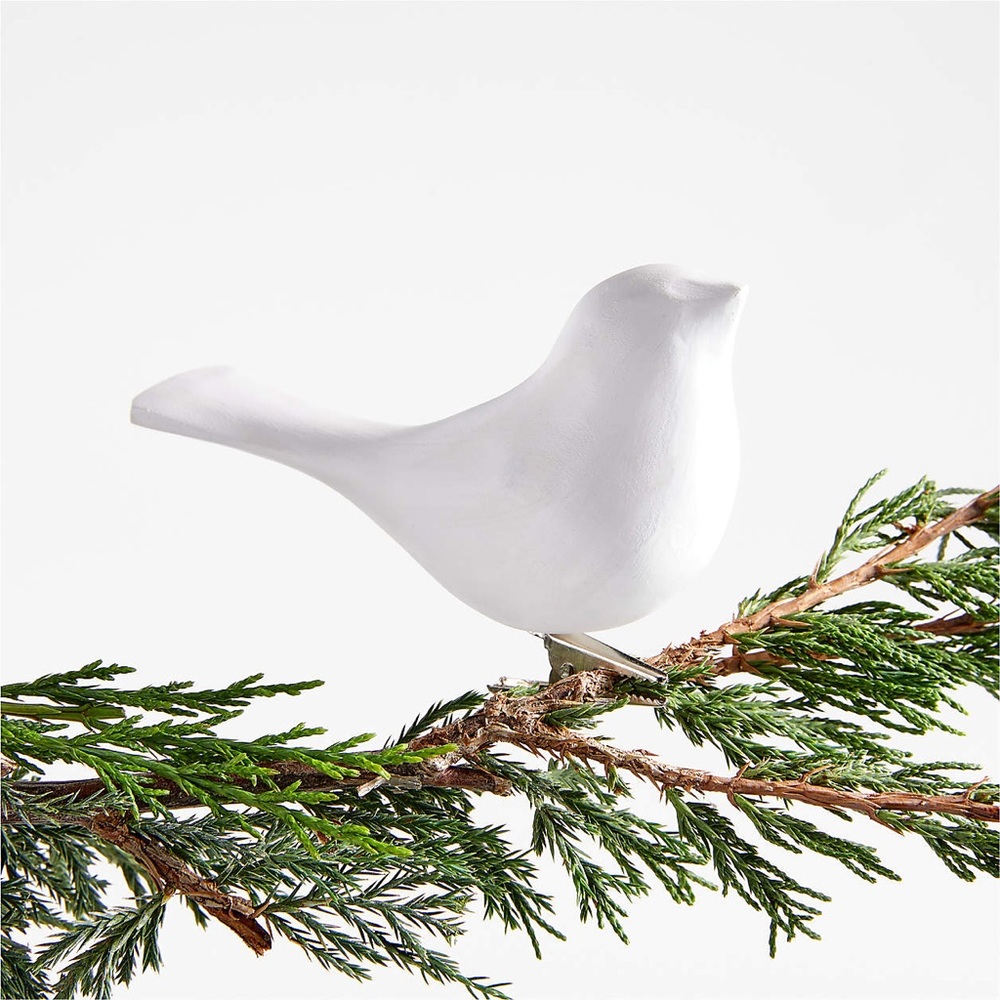 Crate&Barrel White Wood Bird Christmas Tree Ornament Clip - Set of 5 - Picture 2 of 2